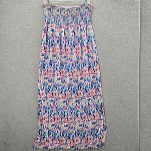 Gap Women Dress XL Blue Aztec‎ Strapless Tupetop Maxi Smocked